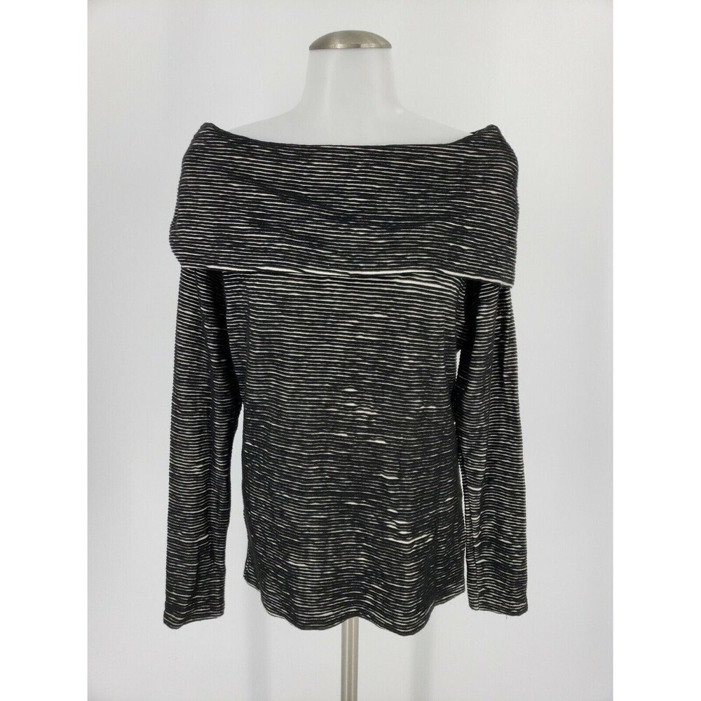 Dolan Left Coast Anthropologie Black Ribbed Stripe Cowl Neck Sweater Top Sz S - Picture 3 of 4
